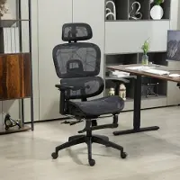 OKWISH Ergonomische Bureaustoel Met Hoofdsteun, Lendensteun En Voetsteun, Verstelbaar, Netstof, Zwart