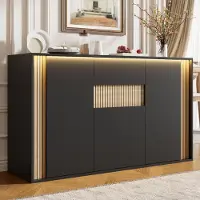 STILVORA Dressoir - 3 Deuren, 1 Lade En Verstelbare Ledverlichting - Voor Woonkamer, Hal Of Eethoek - Spaanplaat - 140x40x82 Cm - Zwart;Naturel