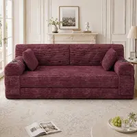 OKWISH Slaapbank 168 cm - 2-Zits Met Hoge Rugleuning, 2 Bekerhouders En 4 Zijvakken - Voor Woonkamer En Kleine Ruimtes - Cord - Wijnrood