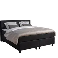 Mörgenn Boxspring Amsterdam - Pocketvering - Zwart Lederlook - 180x210 cm - Inclusief Dekbed en Kussens