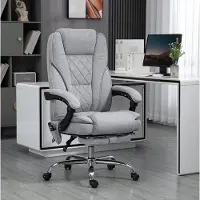 STILVORA Bureaustoel - Ergonomisch Design - Met Vaste Armleuningen - Massage Met Verwarming En Voetsteun - Voor Thuiswerkplek - Polyester Grijs