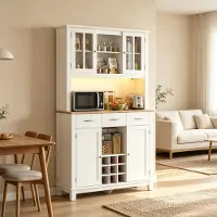STILVORA Keukenkast - Hoge Opbergkast Met Rgb Led En Glazen Deuren - Voor Keuken En Coffee Corner - Wit Eiken - 100 X 39,5 X 180 Cm