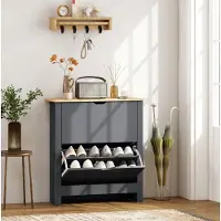 STILVORA Schoenenkast Met 2 Klapvakken En Verstelbare Verdeler Voor 8 Tot 12 Paar Schoenen Donkergrijs Spaanplaat 72 X 26 X 80 Cm