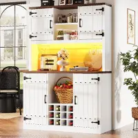 STILVORA Keukenkast - Hoge Opbergkast Met RGB Ledverlichting En Wijnrek - Voor Keuken En Eethoek - MDF En Metaal - 120x40x180 Cm - Wit