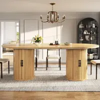 Flieks Uittrekbare eettafel met metalen handgrepen, veelzijdige keukentafel met verborgen opbergruimte, keukentafel 149,8-189,7x80x75cm, natuurlijke bruin tint
