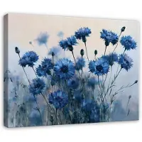 WALLARENA - Schilderij op canvas 100x70 cm - canvas schilderij - blauwe veldbloemen - voor slaapkamer en woonkamer - op doek