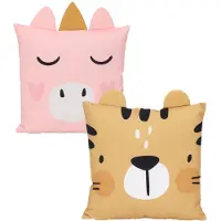 Home & Styling Dieren sierkussen set - 2x - kinderkamer - Tijger en eenhoorn - 40 x 40 cm - polyester