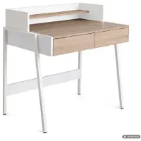 Akord Computertafel Bureau FLUX / Industrieel / Sonoma Eiken / 78 cm / 2 Lades / 1 Plank / Witte Poten