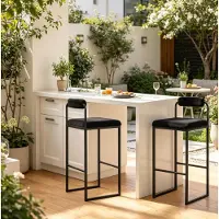 OKWISH Barkruk - 75 Cm Zithoogte Met Rugleuning - Set Van 2 Voor Keukeneiland En Bar - Fluwelen Zitting En Metalen Frame - Zwart