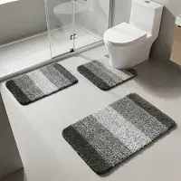 Hemo Luxe Badmat Set 3-Delig – Microvezel Badkamermatten – Antislip TPR – Super Zacht – Waterabsorberend – Machinewasbaar – Badkamer & Toiletmat – Lichtgrijs/Grijs