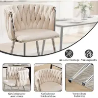 OKWISH Eetkamerstoel Set Van 2 - Kuipstoel Met Armleuningen En Opengewerkt Weefdesign - Comfortabele Stof Voor Eetkamer En Keuken - Metaal - Ivory