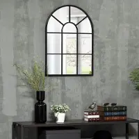 OKWISH Wandspiegel Met Gewelfde Lijst 70 X 50 Cm Metaal Zwart Voor Woonkamer Slaapkamer En Hal Met Natuurlijk Licht En Ruimtelijk Effect