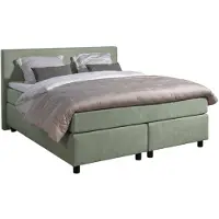 Mörgenn Boxspring Amsterdam - Pocketvering - Zachtgroen Lederlook - 200x210 cm - Inclusief Dekbed en Kussens