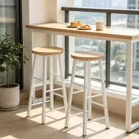 OKWISH Barkruk Set Van 2 - Zonder Rugleuning - Industrieel Design Met Voetsteun - Voor Keuken, Bar En Ontbijthoek - MDF En Metaal - Light Oak