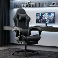 MODFU Gamingstoel-Ergonomisch-Hoofdsteun-Lendenkussen-Verstelbare Zithoogte-Zwart Grijs
