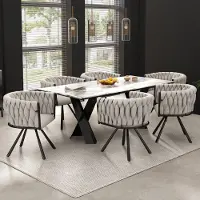 MODFU - Eetkamerstoelenset - Draaibaar - Ergonomisch - Modern - Linnen - Zwart