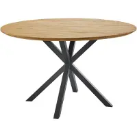 Pronto Wonen Eettafel Aska teak 130 cm rond naturel brushed - Spinpoot - Teak hout - Bruin -