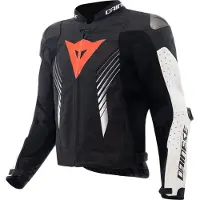 Dainese Super Speed 5, geperforeerd leren jack ,Zwart/Wit/Neon-Rood ,52
