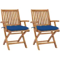 vidaXL Set van 2 klapstoelen met blauwe kussens, gemaakt van massief teakhout.