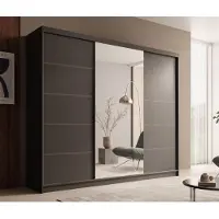 Fun-Möbel Kledingkast met schuifdeuren, model OSLO, in mat zwart, afmetingen 250x215x58 cm