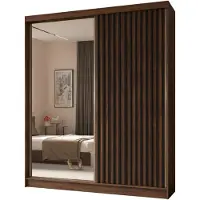 MargaretHadas24 200 cm kledingkast Erika met lamellen en spiegel, schuifdeuren, kledingstang en garderobe (kleur: Nuss Warmia, zwart)