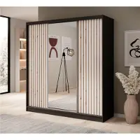 Fun-Möbel Kledingkast met schuifdeuren, model BRITE, in mat zwart en wit, afmetingen 200x215x61 cm