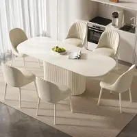 Sonstiges Eetset met 6 stoelen, 220 cm, wit. Scandinavisch design, ruimtebesparend, gemakkelijk schoon te maken