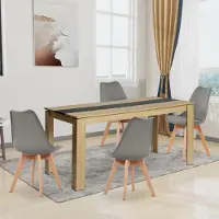 Sonstiges Eetset: Eettafel met 4 stoelen, rechthoekig, eikenhout/zwart, 160x80 cm, grijs