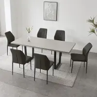 Sonstiges Uittrekbare eettafel met 6 stoelen, geschikt voor 6-8 personen, rechthoekig, bekleed met kunstleer, kleur zwart