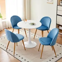 Sonstiges Eetset met 4 stoelen, ronde eettafel 80x80 cm, fluwelen stoelen met hoge rugleuning, blauw/wit