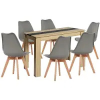 Sonstiges Eetset: Tafel met 6 stoelen, rechthoekig, eikenhout/zwart, 110 cm, grijs