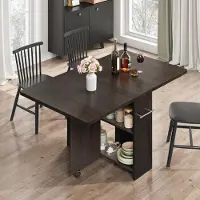 Sonstiges Opklapbare eettafel met opbergvakken en wielen, bruin, 120x60x75 cm