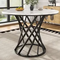 Sonstiges Eettafel, rond, ongeveer 80x80 cm, wit met marmerlook, met metalen poten