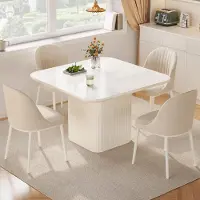 Sonstiges Vierkante eettafel in crèmekleur met 4 stoelen – Moderne keukentafel met kolomvoet, gemakkelijk te onderhouden en ruimtebesparend