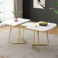 Sonstiges Eettafel, uitschuifbaar, wit, met marmerlook, vergulde metalen poten, 180x80x75 cm