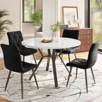 Sonstiges Essgroep: Ronde eettafel met 4 fluwele stoelen, marmerlook, 100x100x75 cm, zwart