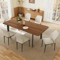 Sonstiges Eettafel met 6 stoelen, uitschuifbaar van 160-200 cm, in walnootkleur/wit, gemaakt van MDF