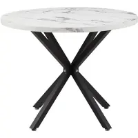 Sonstiges Eettafel van rundleer, 100 cm, met marmerlook in wit en zwart, met metalen poten, geschikt voor 4-6 personen