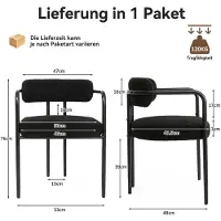 Puluomis - Eetkamerstoelen - Set van 6 - Teddy Fleece - Metalen poten - Gevoerde zitkussens - Zwart