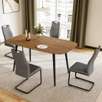 Sonstiges Eettafel met 4 stoelen, 120 cm, walnootkleur, MDF, metalen poten, grijs