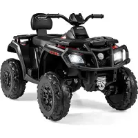 Costway Elektrische kinderquad, 24V, 2-zitter, kinderquad 3–8 km/u, elektrische quad met koplampen, muziek en claxon, elektrische ATV voor kinderen vanaf 3 jaar, zwart