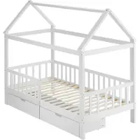 TecTake Kinderbed met Lades - Bedhuisje - Valbeveiliging - Grenenhout - Peuterbed met Opbergruimte - 80 x 160 - Geïnspireerd door Montessori - Lage Instap - Voor Jongens en Meisjes