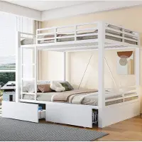 STILVORA Stapelbed 140x200 cm – Versterkt Metalen Bedframe Met Ladder En Veiligheidshek – Met Opbergladen – Voor Kinderkamer – Wit – Zonder Matras