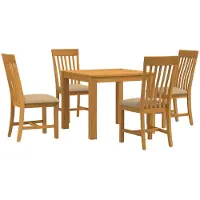 vidaXL Eetset, 5 stuks, beige, massief eikenhout