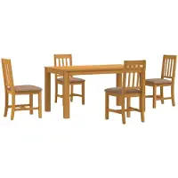 vidaXL Eetset, 5 stuks, grijs, massief eikenhout