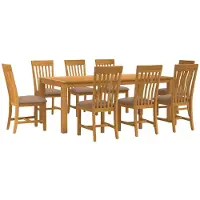 vidaXL Eetset, 9 stuks, grijs, massief eikenhout