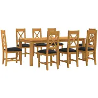 vidaXL Eetset, 9-delig, zwart, massief eikenhout