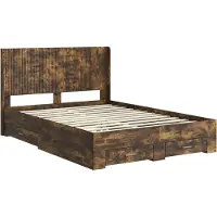 vidaXL Bedframe met opbergruimte en hoofdbord Gerookt eiken
