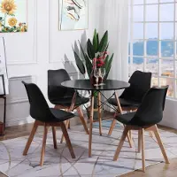 Sonstiges Ronde eettafelset voor 4 personen, inclusief 4 stoelen, zwart, MDF/massief hout, 80x75 cm