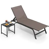 Costway zonneligstoel met wielen en tafel, tuinstoel geschikt tot 150 kg, ligstoel met verstelbare rugleuning (6 standen) en sneldrogend materiaal
